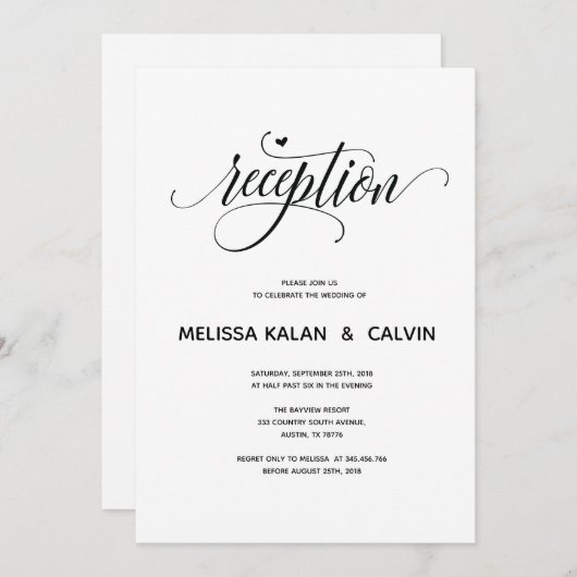 Moderne trouwontvangstkaart v1 kaart (Voorkant / Achterkant)