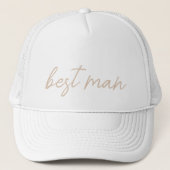 Moderne Trouwpartij | Beige Script Trucker Pet (Voorkant)