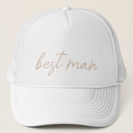 Moderne Trouwpartij | Beige Script Trucker Pet (Voorkant)