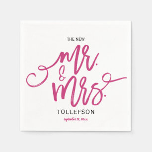Moderne Trouwservetten Brush Script (Magenta) Servet