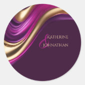 Moderne trouwstickers-Paarse fuchsia en goud Ronde Sticker (Voorkant)