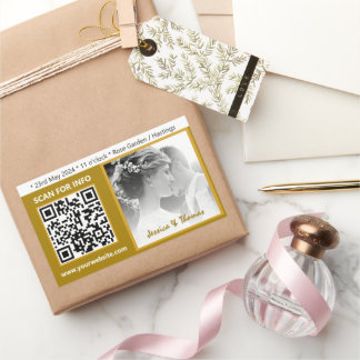Moderne Trouwstickers, QR-code, Foto, Goud Rechthoekige Sticker