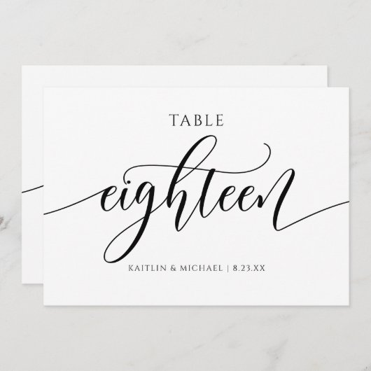 Moderne Trouwtafel Nummers Kalligrafie - 18 Kaart (Voorkant / Achterkant)