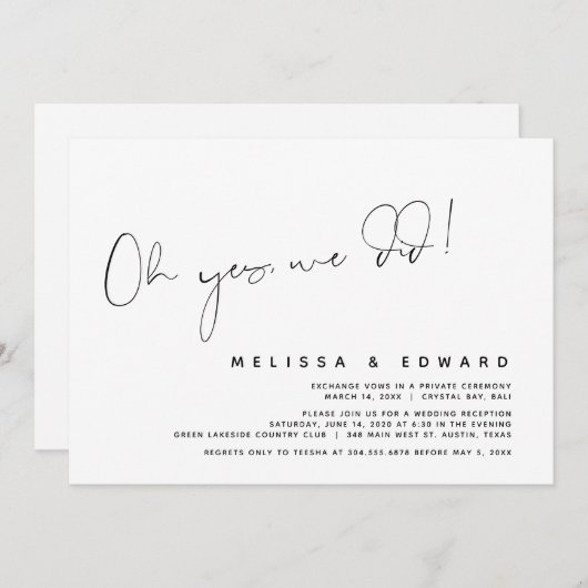 Moderne trouwvlucht, Oh ja, we deden het Kaart (Voorkant / Achterkant)