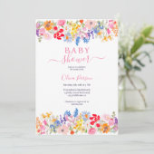 Moderne tuin wilde bloemen script baby shower kaart (Staand voorkant)