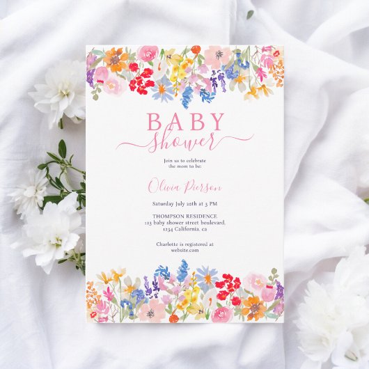 Moderne tuin wilde bloemen script baby shower kaart