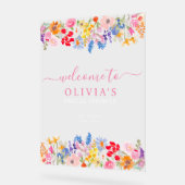 Moderne tuin wilde bloemen script bruidswelkom acryl bord (Hoek)