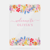 Moderne tuinveld bloemen script bruidswelkom acryl bord (Voorkant)