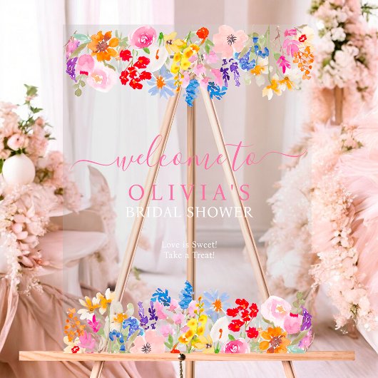 Moderne tuinveld bloemen script bruidswelkom acryl bord