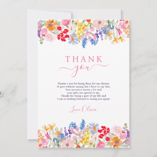 Moderne tuinvrijbloemen script bruidsmeisjesfeest bedankkaart (Voorkant)