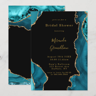 Moderne turkoois en gouden agaat stenen bruidsdouc kaart