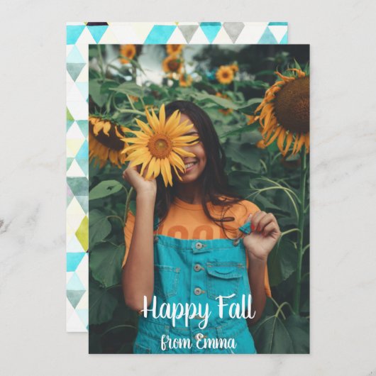 Moderne turkooise "Happy Herfst" Foto aangepast Feestdagenkaart (Voorkant / Achterkant)