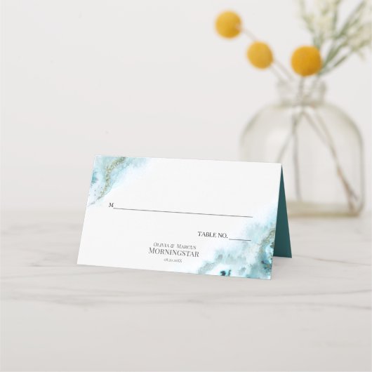 Moderne Turquoise Aquarelle Moss Agate Menu (Devant)