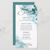 Moderne Turquoise Aquarelle Moss Agate Menu (Devant / Derrière)