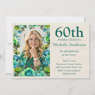 Moderne Turquoise Blauwe Groene Bloemen 60e Verjaa Kaart