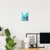 Moderne Turquoise Bloem Abstracte Poster (Thuiskantoor)