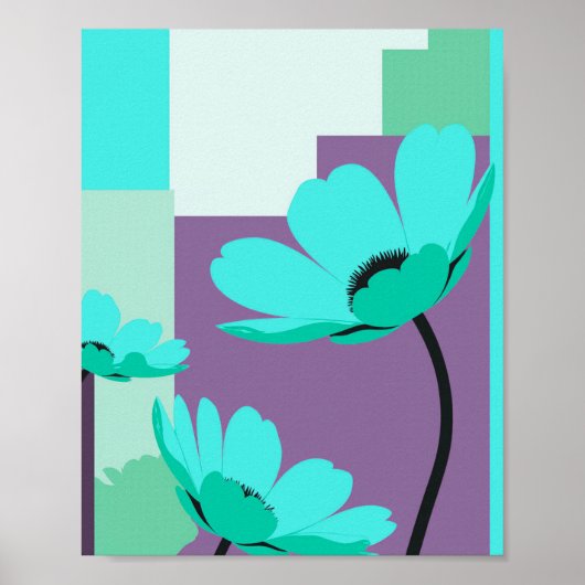 Moderne Turquoise Bloem Abstracte Poster (Voorkant)