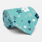 Moderne Turquoise Bloem Patronen Naadloos Stropdas (Opgerold)