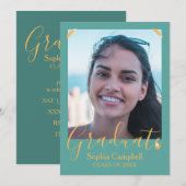 Moderne Turquoise couleur Graduation Invitation (Devant / Derrière)