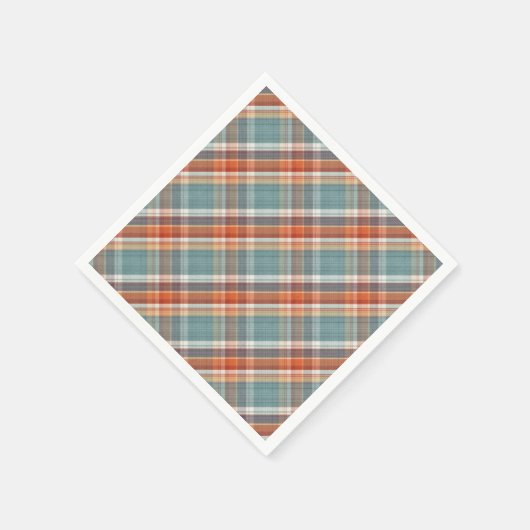 Moderne turquoise donkerblauwe oranje witte ruitpa servet (Hoek)