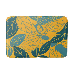 Moderne Turquoise en Gele Botanische Blad Ontwerp Badmat