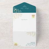 Moderne Turquoise en Gouden Bruiloft All In One Uitnodiging (Buitenkant)