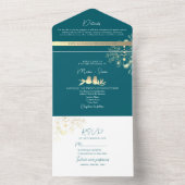 Moderne Turquoise en Gouden Bruiloft All In One Uitnodiging (Binnen)