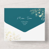 Moderne Turquoise en Gouden Bruiloft All In One Uitnodiging (Achterkant)
