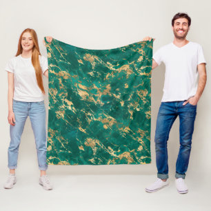 Moderne turquoise en gouden marmerpatroon fleece deken