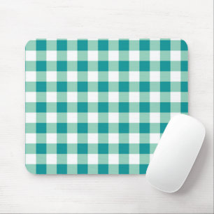 Moderne turquoise en witte geruite Gingham Muismat