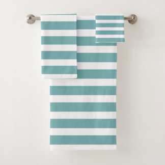 Moderne Turquoise en Witte Strepen Badhanddoek Set Bad Handdoek