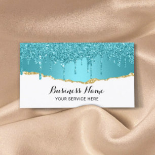 Moderne Turquoise Glitter Drift Abstract Gold Blau Visitekaartje