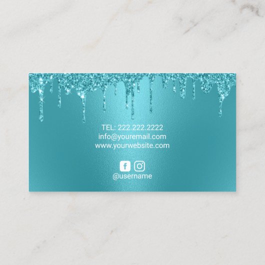 Moderne Turquoise Glitter Drift Abstract Gold Blau Visitekaartje (Achterkant)