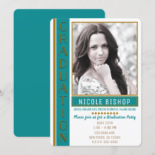 Moderne Turquoise Gouden Afstudeerfeest Afgestudee Kaart