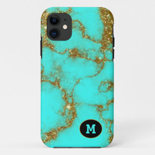 Moderne turquoise & gouden steen kristal personali iPhone 11 hoesje