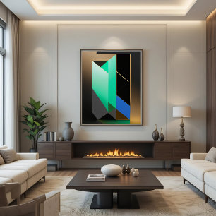Moderne Turquoise Groen Blauw Goud Abstract Canvas Afdruk