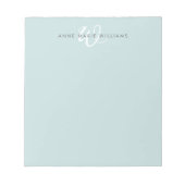 Moderne Turquoise Groen Witte Script Monogram Notitieblok (Voorkant)