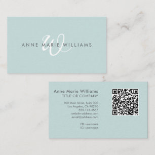 Moderne Turquoise Groen Witte Script Monogram QR C Visitekaartje