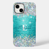 Moderne turquoise holografische faux glitter monog Case-Mate iPhone case (Achterkant)