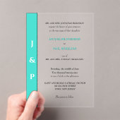 Moderne Turquoise Monogram Bruid en Bruidegom Acryl Uitnodigingen (Insitu (Draagbaar))