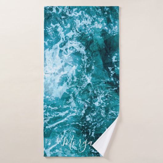 Moderne Turquoise Ocean Waves Personnalisé (Serviette de bain)