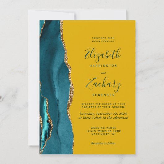 Moderne Turquoise Or Agate Faire-part de mariage m (Devant)