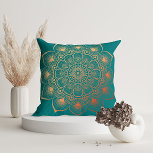 Moderne turquoise perzik mandala kussen