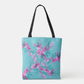 Moderne Turquoise Roze Abstracte Hawaiiaanse Bloem Draagtas (Achterkant)