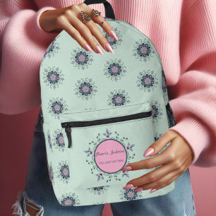 Moderne turquoise Roze Bloemen Mandala Doodles Bedrukte Rugzak