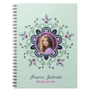 Moderne turquoise Roze Bloemen Mandala Doodles Fot Notitieboek
