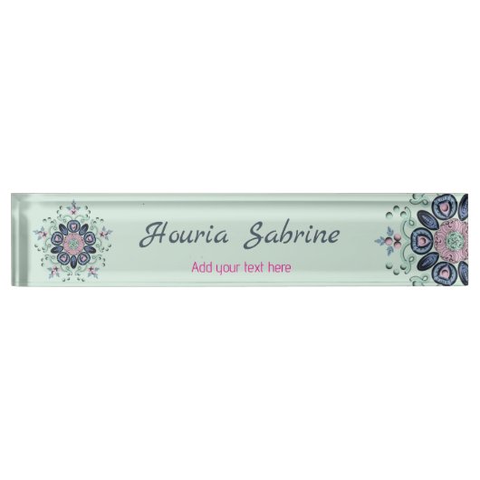 Moderne Turquoise & Roze Bloemen Mandala Doodles Naambordje (Voorkant)