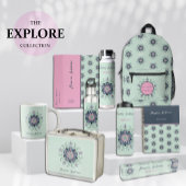 Moderne Turquoise & Roze Bloemen Mandala Doodles Naambordje