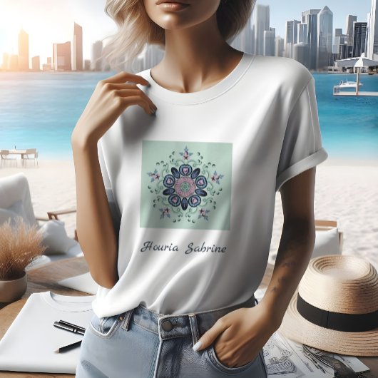 Moderne turquoise Roze Bloemige Mandala Doodles T-shirt