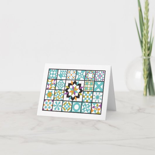 Moderne Turquoise Sampler Quilt Note Kaart (Voorkant)